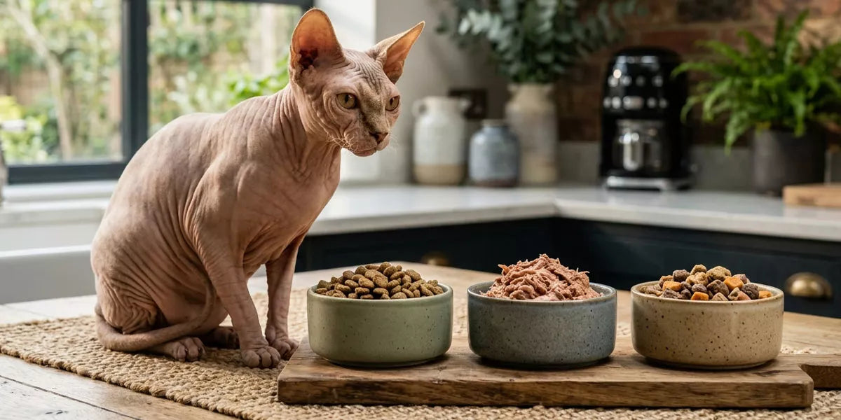Hochwertiges Trockenfutter für sensible Katzen in einer Keramikschüssel – getreidefrei und hypoallergen